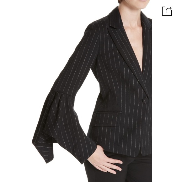 MILLY Ruffle Sleeve Pinstripe Blazer/Jacket - Size 2 - Picture 4 of 9
